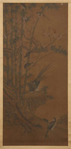 CHINESE SCROLL PAINTING OF BIRD AND BAMBOO