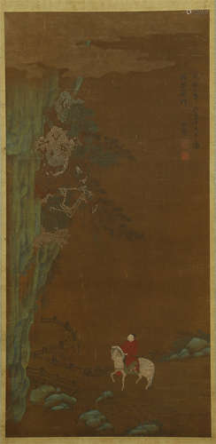 CHINESE SCROLL PAINTING OF HORSE MAN IN MOUNTIAN