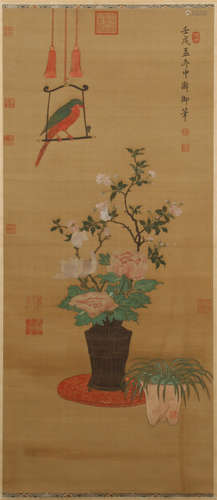 CHINESE SCROLL PAINTING OF BIRD AND FLOWER