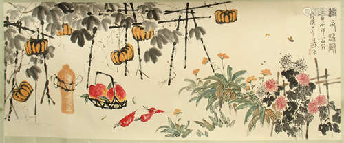 CHINESE SCROLL PAINTING OF FRUIT AND FLOWER