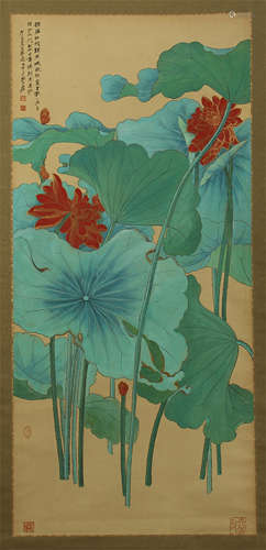 CHINESE SCROLL PAINTING OF LOTUS