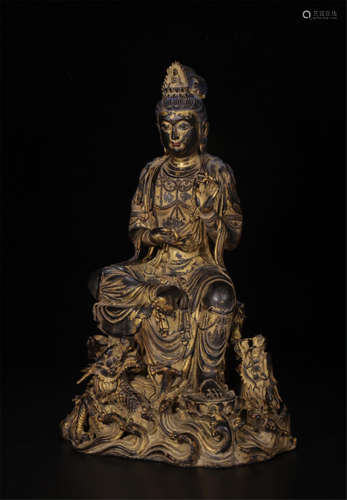 CHINESE GILT BRONZE SEATED GUANYIN