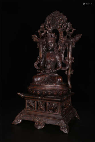 CHINESE AGALWOOD SEATED GUANYIN ON LOTUS BASE