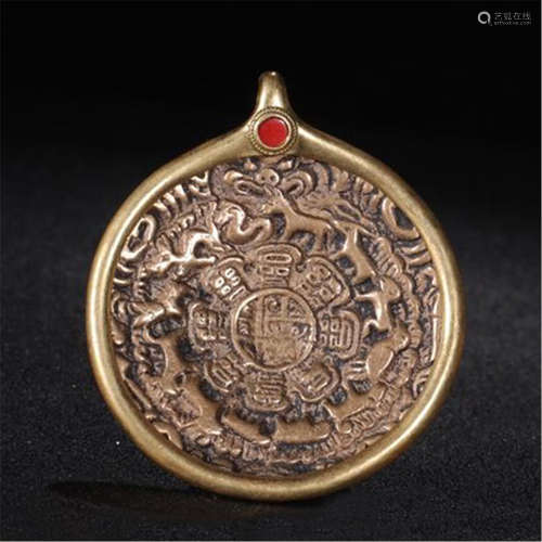 TIBETAN GILT BRONZE ROUND PENDANT