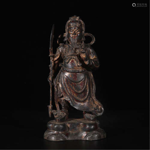 CHINESE GILT BRONZE STANDING WARRIOR