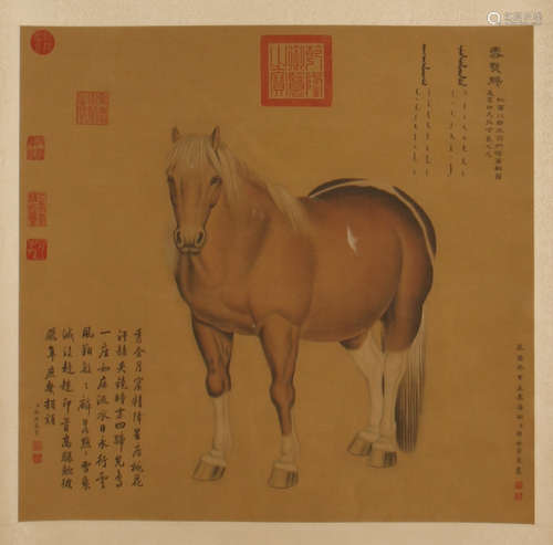 CHINESE SCROLL PAINTING OF HORSE WITH CALLIGRAPHY