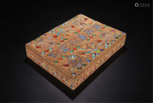 CHINESE GILT SILVER ENAMEL BUDDHIST INSCRIPT CASE