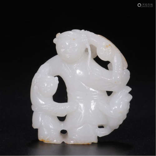 CHINESE WHITE JADE BOY WITH LOTUS TABLE ITEM