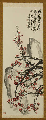 CHINESE SCROLL PAINTING OF FLOWER AND ROCK