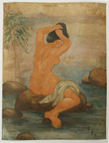 CHINESE OIL PAINTING OF NUDE ON CANVAS