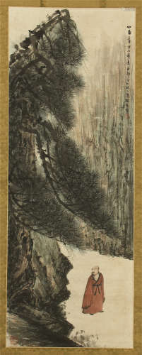 CHINESE SCROLL PAINTING OF MAN IN MOUNTIAN
