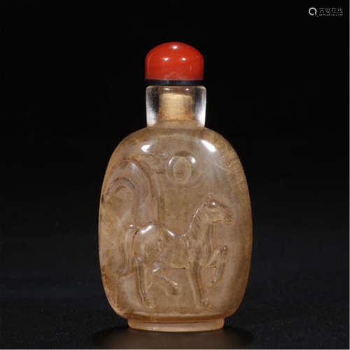 CHINESE ROCK CRYSTAL HORSE SNUFF BOTTLE