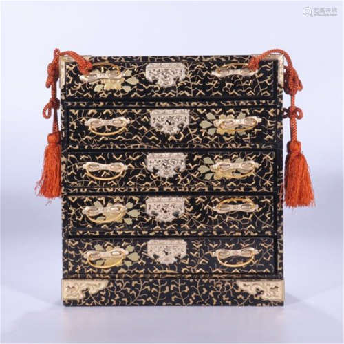 CHINESE MOTHER OF PEARL INLAID LACQUER LAYERED JEWELRY CASE