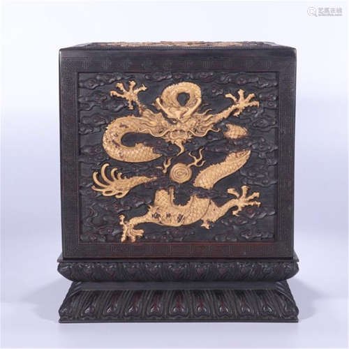 CHINESE HARDWOOD BOXWOOD DRAGON BOX ON STAND