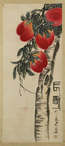 CHINESE SCROLL PAINTING OF PEACH