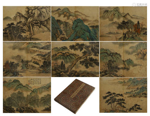 SIXTEEN PAGES OF CHINESE ALBUM PAINTING OF MOUNTAIN VIEWS