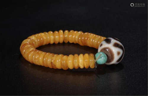 TIBETAN HONEY AMBER DZI BEAD BRACELET