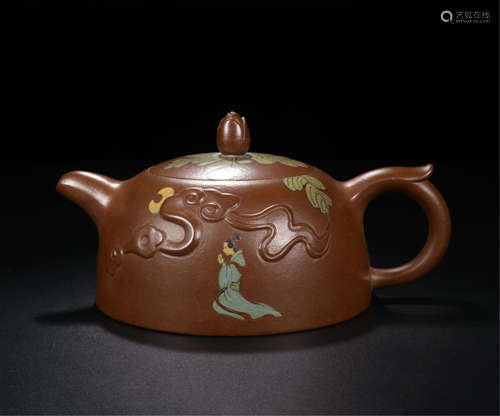 CHINESE COLOR PAINTED YIXING ZISHA CLAY TEA POT