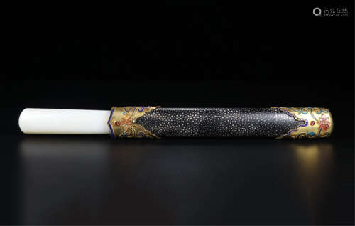 CHINESE WHITE JADE KNIFE IN ENAMEL SHEALTH