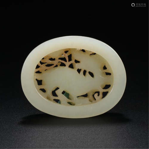 CHINESE CELADON JADE ROUND PLAQUE