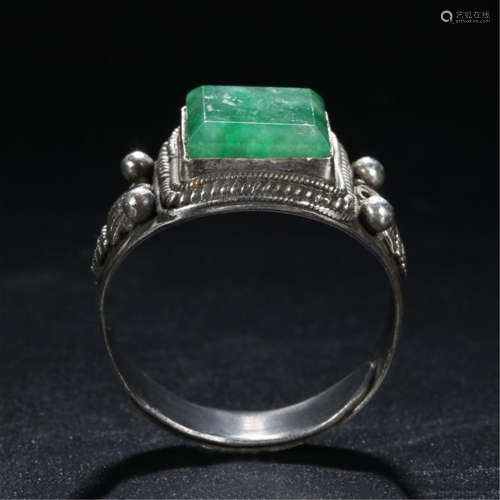 CHINESE JADEITE SILVER RING