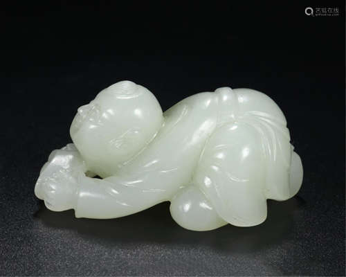 CHINESE WHITE JADE BOY HAND ITEM