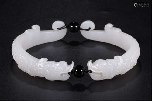 CHINESE WHITE JADE DRAGON BANGLE