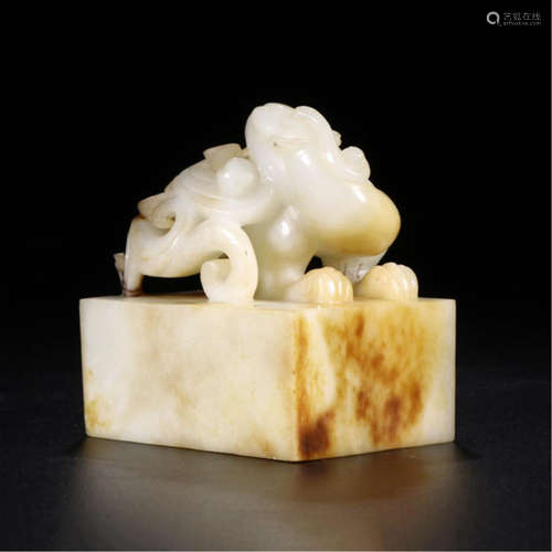 CHINESE WHITE JADE DRAGON SEAL