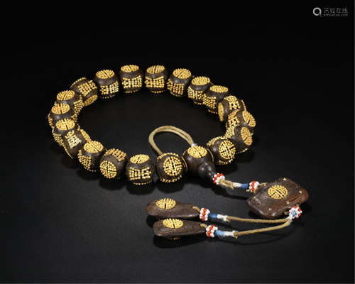 CHINESE GILT SILVER AGALWOOD BEAD BUDDHIST BRACELET