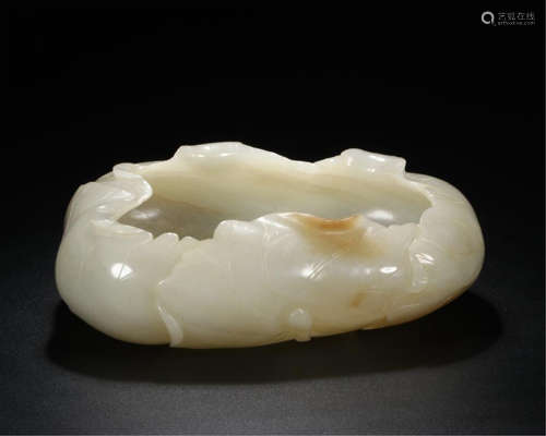 CHINESE WHITE JADE LOTUS BRUSH WASHER