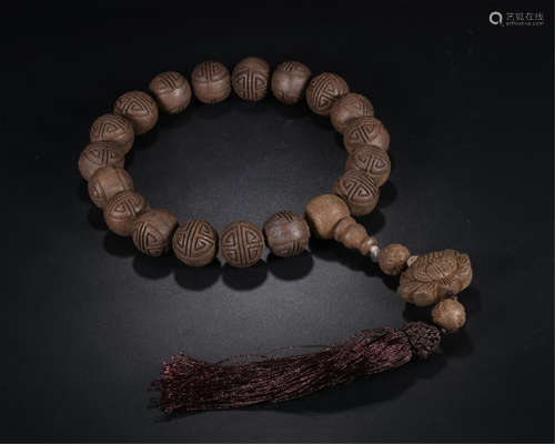 CHINESE AGALWOOD BEAD BUDDHIST BRACELET