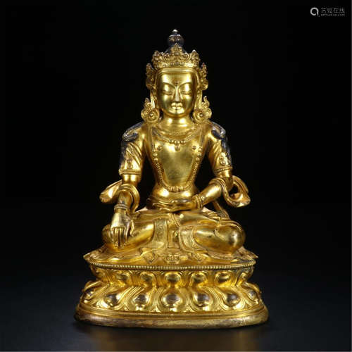 CHINESE GILT BRONZE SEATED BUDDHA