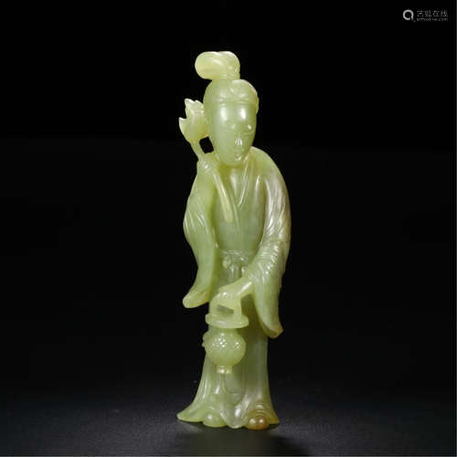 CHINESE YELLOW JADE STANDING BEAUTY