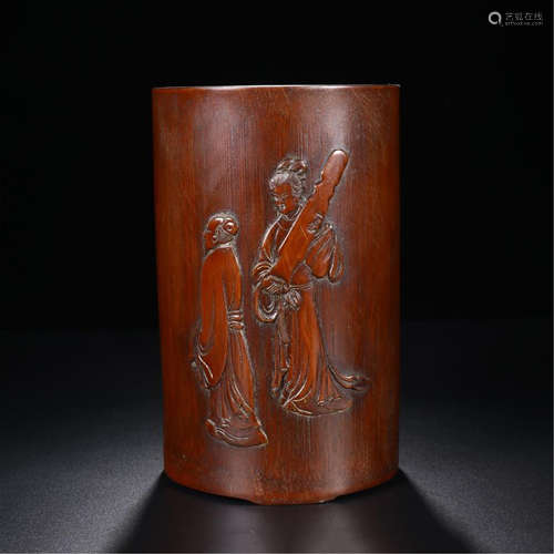 CHINESE BAMBOO FIGURES BRUSH POT