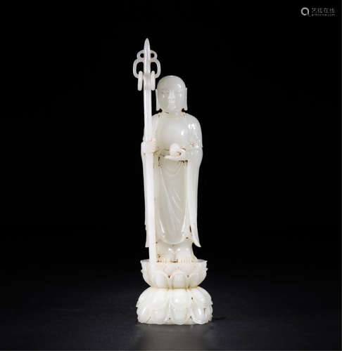 CHINESE WHITE JADE STANDING BUDDHA