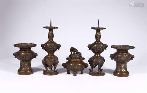 FIVE JAPANESE BRONZE INCENSE CAGES