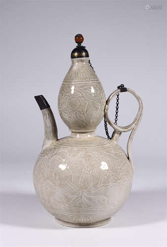 CHINESEP ORCELAIN DING WARE WHITE GLAZE DOUBLE GOURD KETTLE