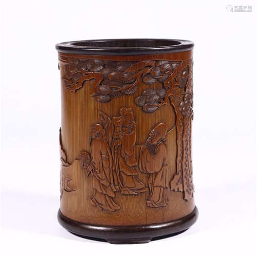 CHINESE BAMBOO MEN UNDER PINE BRUSH POT