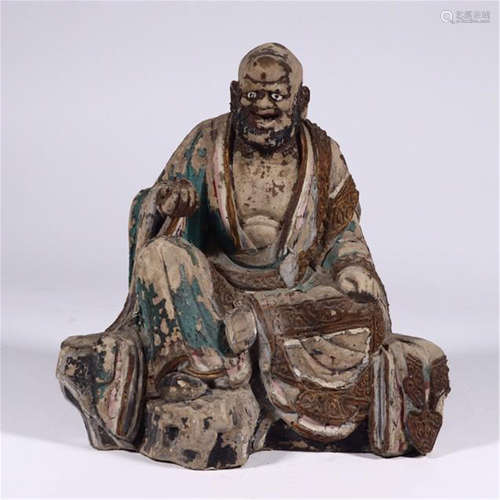 CHINESE COLOR PAINTED WOOD SEATED LOHAN