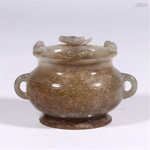 CHINESE ANCIENT JADE LIDDED WATER JAR