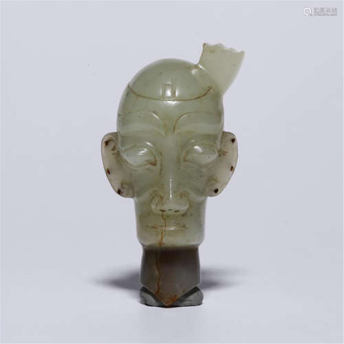 CHINESE CELADON JADE FIGURE HAND ITEM