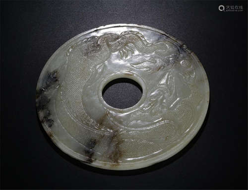 CHINESE ANCIENT JADE DRAGON BI DISK