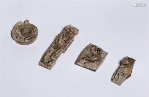 FOUR CHINESE ANCIENT JADE CARVINGS