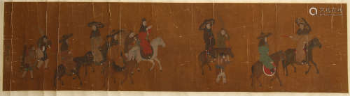 CHINESE HAND SCROLL PAINTING OF HORSE MEN