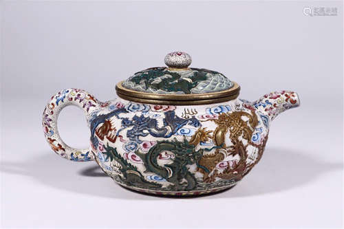 CHINESE ENAMEL YIXING ZISHA CLAY DRAGON TEA POT