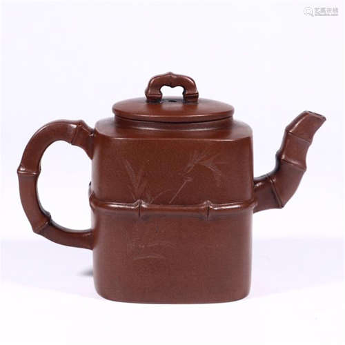 CHINESE YIXING ZISHA RED CLAY BAMBOO SHAPED TEA POT