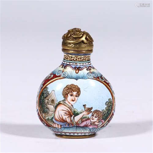 CHINESE ENAMEL WESTERN BEAUTY SNUFF BOTTLE