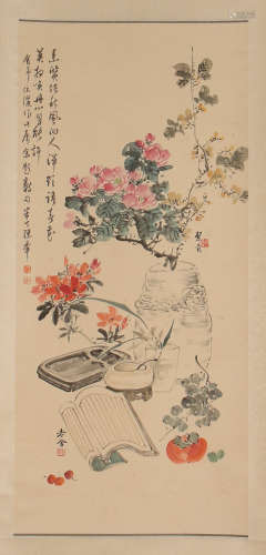 CHINESE SCROLL PAINTING OF FLOWER IN VASE