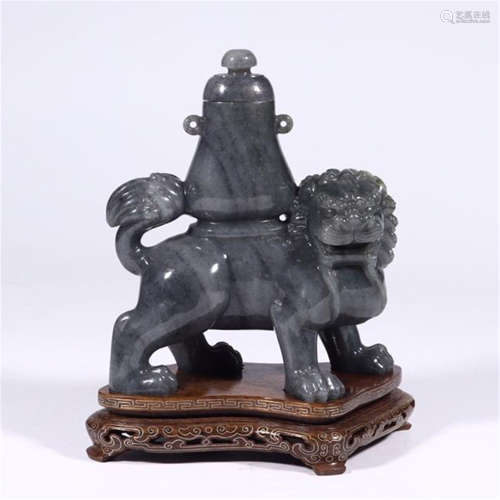 CHINESE INK JADE BEAST WITH VASE TABLE ITEM