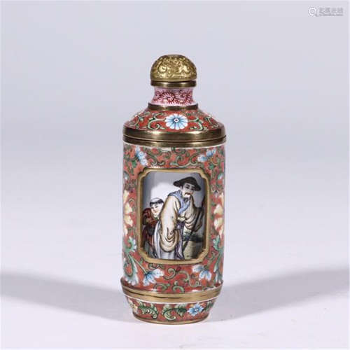 CHINESE ENAMEL MEN WITH BOY SNUFF BOTTLE